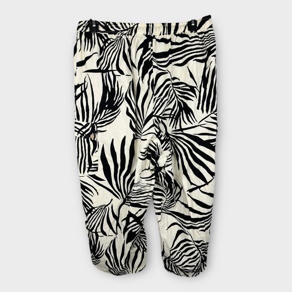 Rachel Zoe Womens size 1X Linen Cropped Cargo Pants Safari Pull On Tropical - Picture 2 of 9